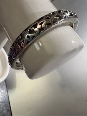 Brighton Silver Filigree Hinged Bangle Bracelet Small Excellent like New